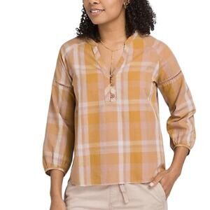 Prana Elena Plaid Popover Top Sz SMALL Organic Cotton Raglan Sleeve Casual Fall